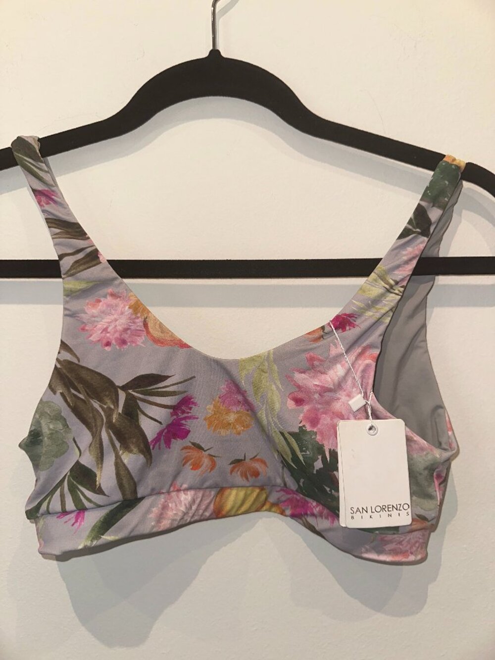 San Lorenzo Bikini Top Women's Floral Print Reversible NWT